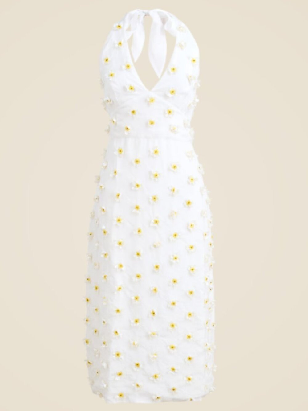 J. Crew White Midi Dress with Yellow Floral Appliqués